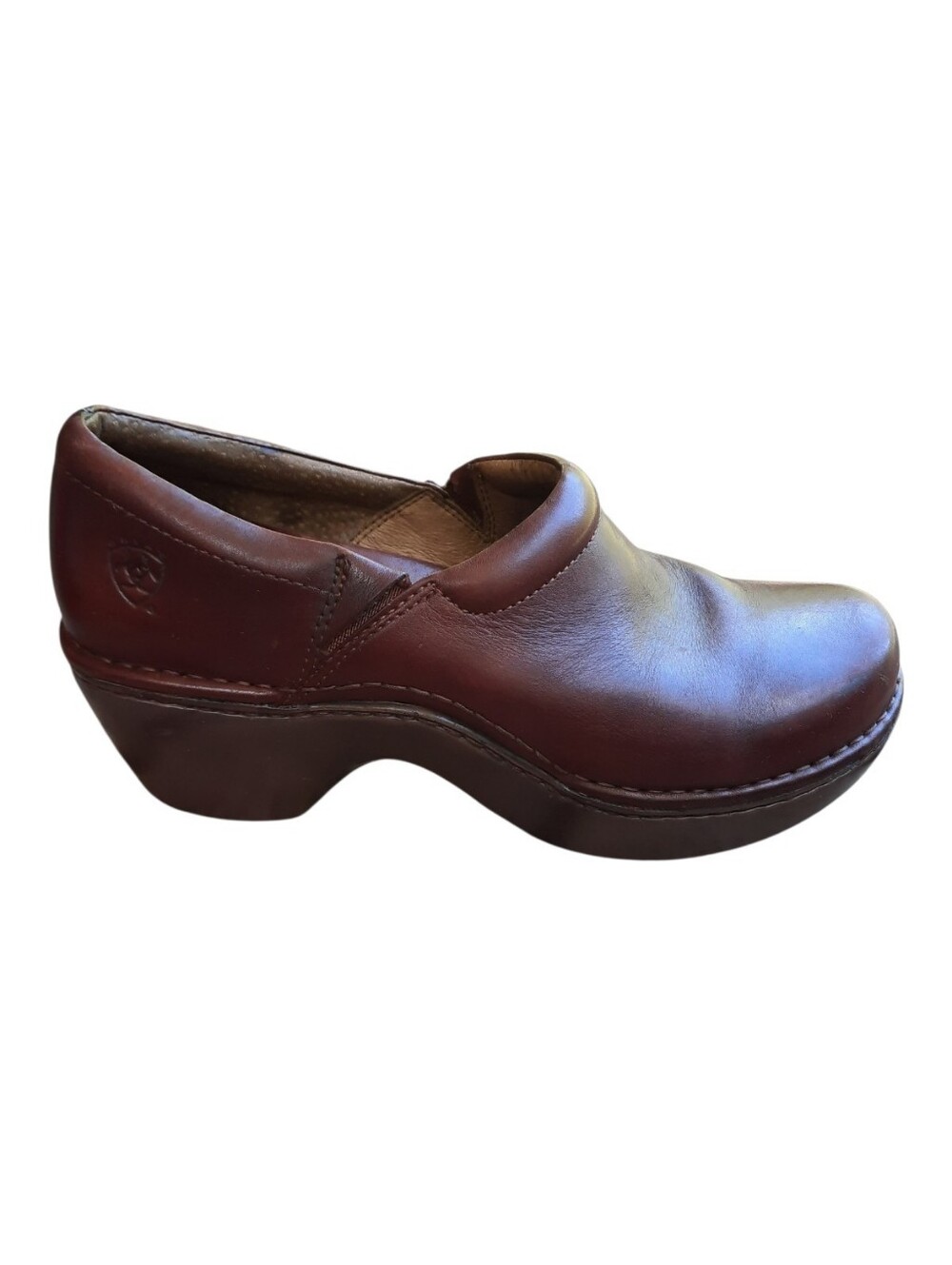 Ariat Malibu Cognac Brown Leather Slip-on Rubber Heeled Clog 93976 Size 8